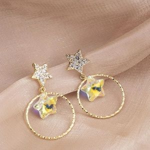 ⭐️ Awesome Large Crystal Star Circle Celestial Boho Stud Earrings ⭐️